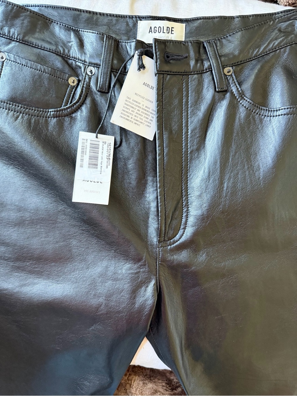 AGOLDE NWT Black Faux Leather Straight Leg Pants Size 30 - Picture 4 of 5